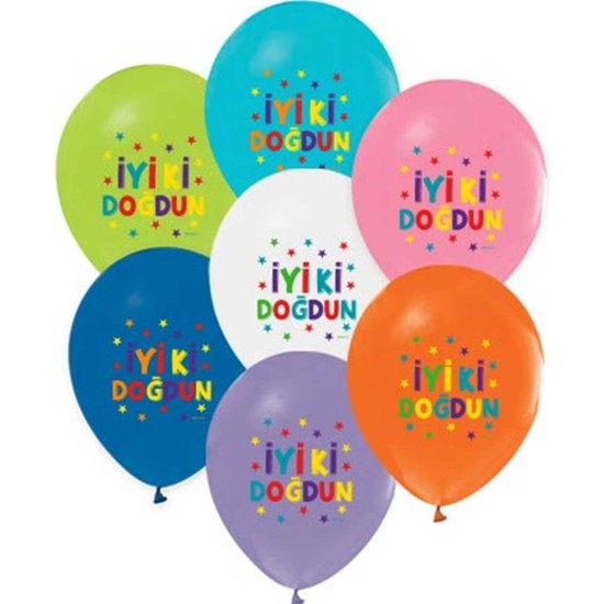 TT Tahtakale Toptancıları Iyiki Doğdun Balon Funstar Temalı Karışık Renk 12 Inç (20 Adet)