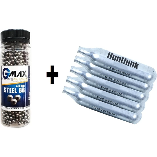 Gmax 4,5 mm 1500'LÜ Çelik Bilye+ Huntink Co2 Tüp 5 Adet