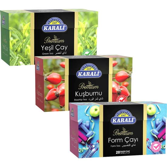 Karali Çay Bardak Poşet Bitki Çayı Form Paketi 20 Poşet 3'lü