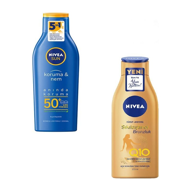 Nivea Q10 Sıkılaştırıcı Bronzluk Losyonu 200 ml +Nivea Sun Korumanem 50+ 200 ml 2li Set