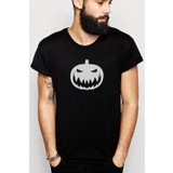 Qivi Silhouette Halloween Pumpkin Baskılı Siyah Erkek Örme Tshirt