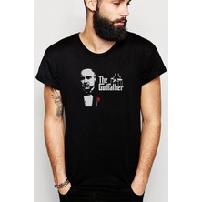 Qivi The Godfather Baskılı Siyah Erkek Örme Tshirt