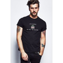 Qivi We Kill The Pac Man Baskılı Siyah Erkek Örme Tshirt