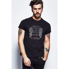 Qivi Lucifer What Is It That You Baskılı Siyah Erkek Örme Tshirt
