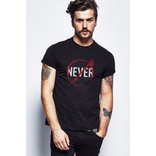 Qivi Metallica 2018 Never Metal Rock Music Baskılı Siyah Erkek Örme Tshirt