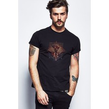 Qivi LED Zeppelın Icarus Wıng Baskılı Siyah Erkek Örme Tshirt