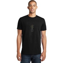 Qivi Vazo Gezegenler Baskılı Siyah Erkek Örme Tshirt