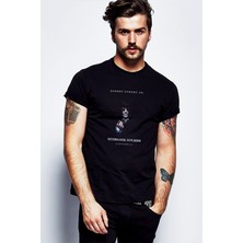 Qivi Sherlock Holmes 4 Baskılı Siyah Erkek Örme Tshirt
