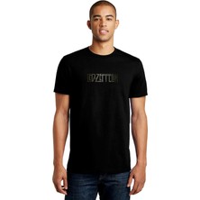 Qivi LED Zeppelin Metal Rock Music Müzik Baskılı Siyah Erkek Örme Tshirt