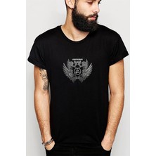 Qivi Linkin Park Wings Baskılı Siyah Erkek Örme Tshirt