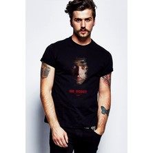 Qivi Mr Robot Baskılı Siyah Erkek Örme Tshirt