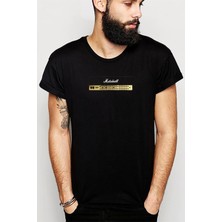 Qivi Marshall Joe Satriani Müzik Music Baskılı Siyah Erkek Örme Tshirt