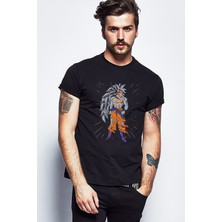 Qivi Anime Dragon Ball Baskılı Siyah Erkek Örme Tshirt