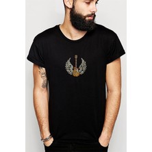 Qivi Gibson Les Paul Metal Rock Music Baskılı Siyah Erkek Örme Tshirt