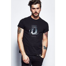 Qivi Carach Angren Stratarmontanur Baskılı Siyah Erkek Örme Tshirt