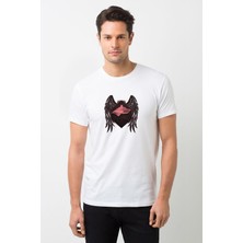 Qivi Selçuklu Kahverengi Kartalı Göktürk Baskılı Beyaz Erkek Örme Tshirt