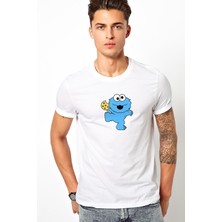 Qivi Kurabiye Canavarı Elmo Küçük Baskılı Beyaz Erkek Örme Tshirt