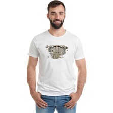 Qivi LED Zeppelin Baskılı Beyaz Erkek Örme Tshirt