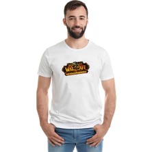 Qivi World Of Warcraft Cataclysm Baskılı Beyaz Erkek Örme Tshirt
