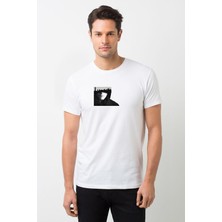 Qivi Mr Robot Baskılı Beyaz Erkek Örme Tshirt