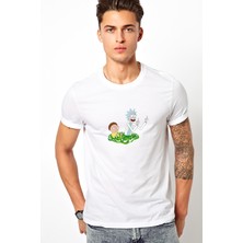 Qivi Rick ve Morty Rick Sanchez Morty Baskılı Beyaz Erkek Örme Tshirt