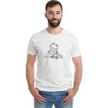 Qivi The Frog Kurbağa Kermit Baskılı Beyaz Erkek Örme Tshirt