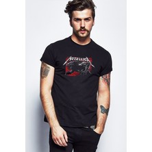 Qivi Metallica Germany Post Rock Metal Müzik Baskılı Siyah Erkek Örme Tshirt
