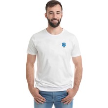 Qivi Mavi Baykuş Resim Baykuş Sevimli Mavi Baskılı Beyaz Erkek Örme Tshirt