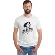 Qivi Arctic Monkey Baskılı Beyaz Erkek Örme Tshirt