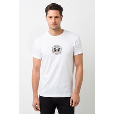 Qivi Ramones Logo Baskılı Beyaz Erkek Örme Tshirt