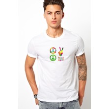 Qivi Peace Hippie Peace Set Of Pacifik Baskılı Beyaz Erkek Örme Tshirt