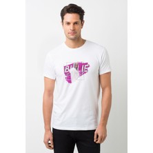 Qivi Billi E Eilish Logosu Blosh Baskılı Beyaz Erkek Örme Tshirt