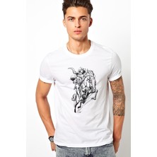 Qivi At Rider Baskılı Beyaz Erkek Örme Tshirt