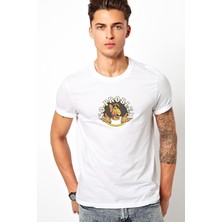 Qivi Alf Kiss Sticker Telegram Baskılı Beyaz Erkek Örme Tshirt