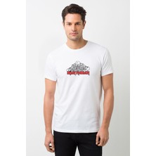 Qivi Iron Maıden Eddıe On Logo Rock Baskılı Beyaz Erkek Örme Tshirt
