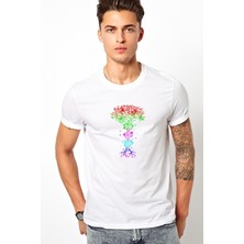 Qivi Dna Colorful Tree Of Life Baskılı Beyaz Erkek Örme Tshirt