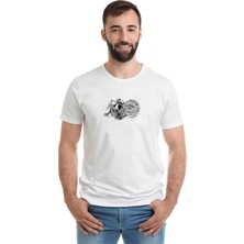 Qivi Ghost Rider By Angryrooster Baskılı Beyaz Erkek Örme Tshirt