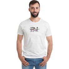 Qivi The Beatles Metal Rock Music Müzik Baskılı Beyaz Erkek Örme Tshirt