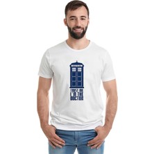 Qivi Doctor Who Trust Me I'm The Baskılı Beyaz Erkek Örme Tshirt