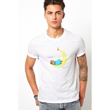 Qivi Uyuyan Boz Ayı Teddy Bear Iyi Baskılı Beyaz Erkek Örme Tshirt