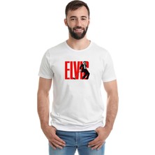 Qivi Elvis Presley The Legend Metal Rock Baskılı Beyaz Erkek Örme Tshirt