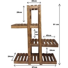 GVZ 4 Katlı 8 Bölmeli Dekoratif Doğal Ahşap Çiçeklik Bahçe-Balkon Saksı Standı
