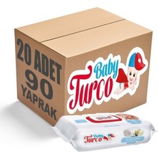 Baby Turco Islak Havlu Mendil 90 Yaprak 20'li Set Beyaz Sabun Kokulu Plastik Kapaklı