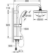 Grohe New Tempesta System 200 Duvar Bağlantılı, Divertörlü Duş Sistemi