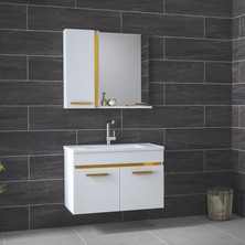 Alfa Banyo Yeni Gold Beyaz 80 cm lavabolu banyo dolabı Banyo Takımı