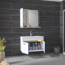 Alfa Banyo Yeni Gold Beyaz 80 cm lavabolu banyo dolabı Banyo Takımı