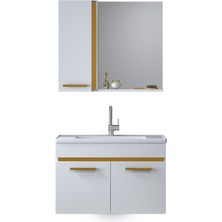 Alfa Banyo Yeni Gold Beyaz 80 cm lavabolu banyo dolabı Banyo Takımı