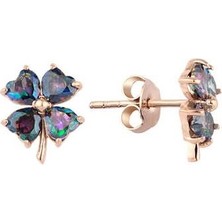 Harem Altın Mistik Topaz Kalpli Yonca Rose Renk Gümüş Küpe GMS2108