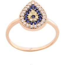 Harem Altın Damla Motifli Nazar Gümüş Rose Yüzük GMS1928