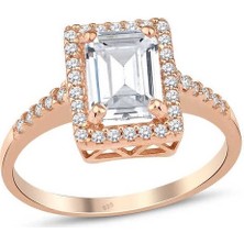 Harem Altın Baget Tektaş Yüzük Rose Gümüş GMS1940